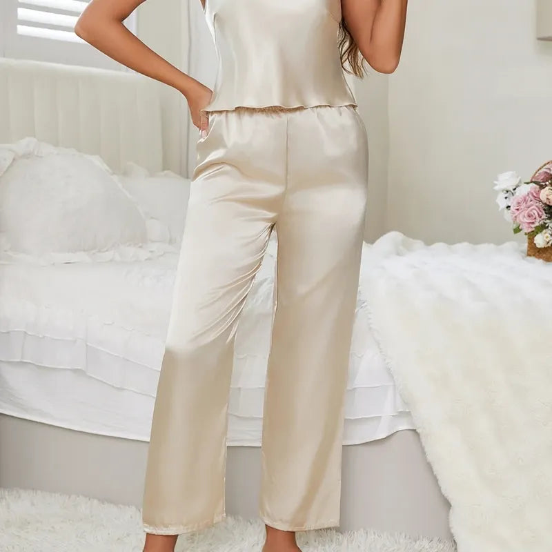 Pyjama satin femme couleur champagne