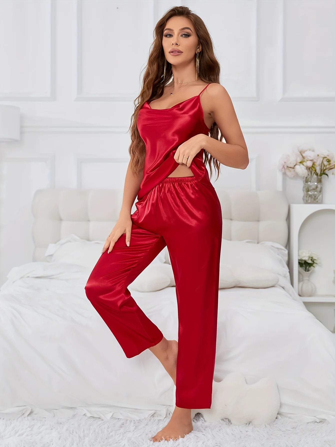 Pyjama Satin Sexy Femme Rouge Passion