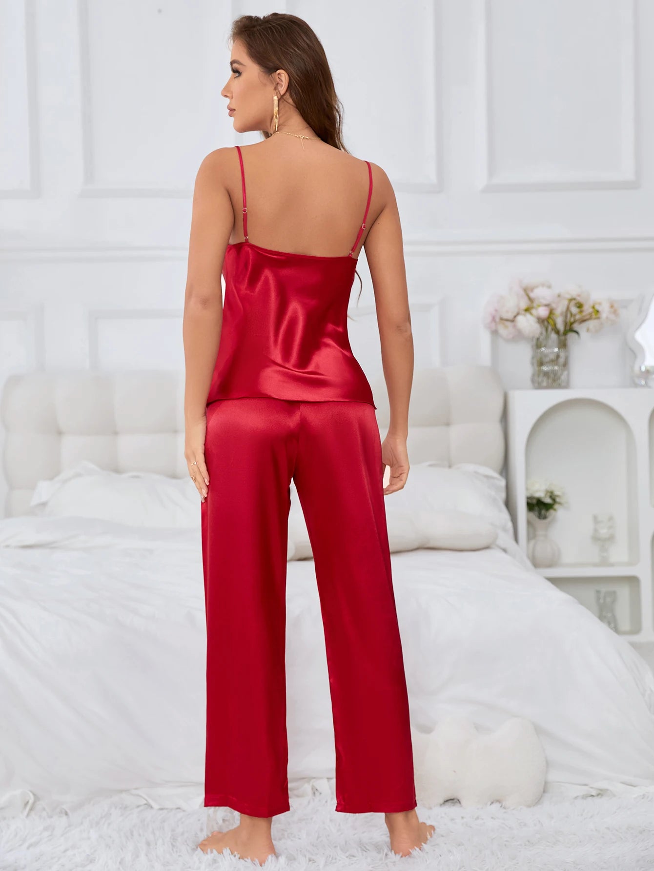 Pyjama Satin Sexy Femme Rouge Passion
